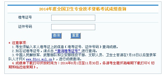 黑龙江卫生信息网：2014黑龙江卫生专业技术资格考试成绩查询入口