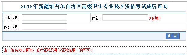 中国卫生人才网：2016年新疆维吾尔自治区卫生高级资格考试成绩查询网站